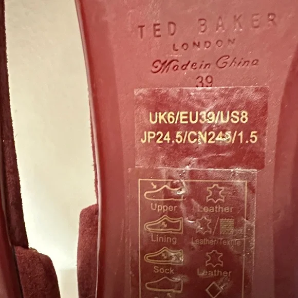 Ted Baker London Burgundy Flats, very comfortable flats. Pre-Owned, Size : 8 - Picture 4 of 10